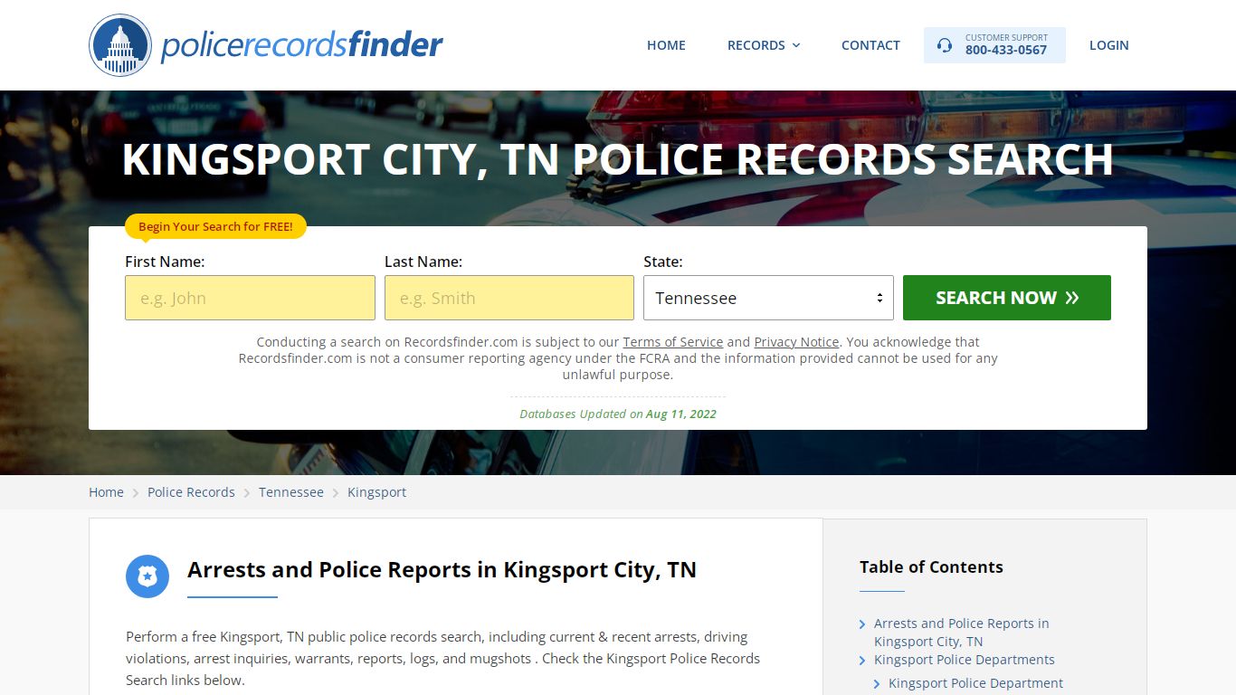 KINGSPORT CITY, TN POLICE RECORDS SEARCH - RecordsFinder